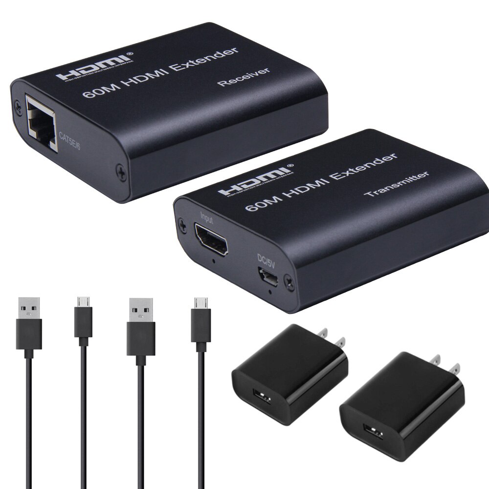 Cable extensor HDMI RJ45 de hasta 60M, extensores HDMI sobre cable Cat5e/6, repetidor extensor Ethernet HDMI 1080P para HDTV, PC, portátil y PS: Azul