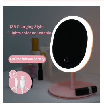 Led Light Makeup Mirror Storage LED Face Mirror Adjustable Touch Dimmer USB Led Vanity Mirror Table Desk Cosmetic Mirror: Gold
