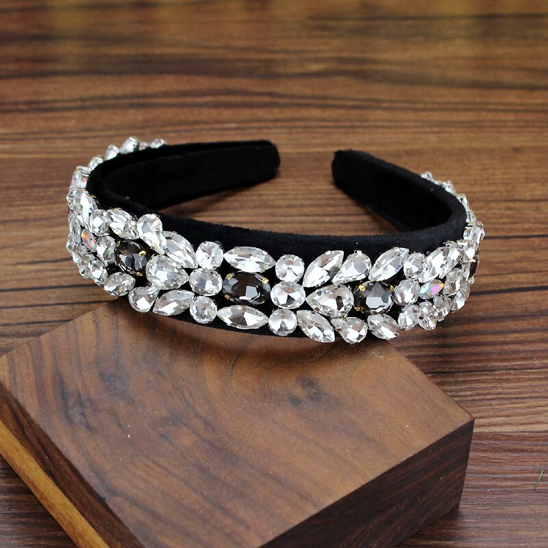 Boho Pieno Splendido Diamante Imbottito Barocco Fasce di Cristallo di Lusso Hairbands Per Le Donne Del Rhinestone Tiara Bling Accessori Per Capelli: clear