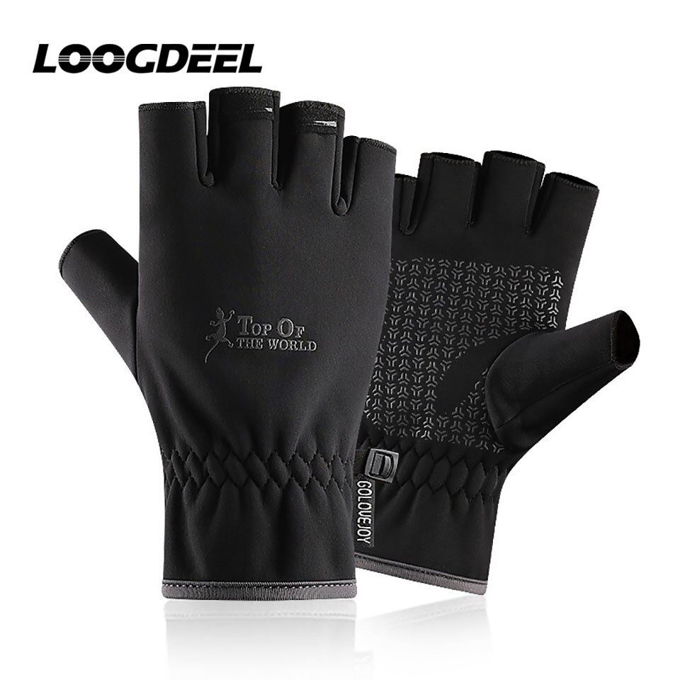 LOOGDEEL Multi Purpose Winter Warm Flip Half Finger Full Finger Two-Finger Cut Outdoor Gloves Palm Non-slip Riding Fishing Glove: B Black / L