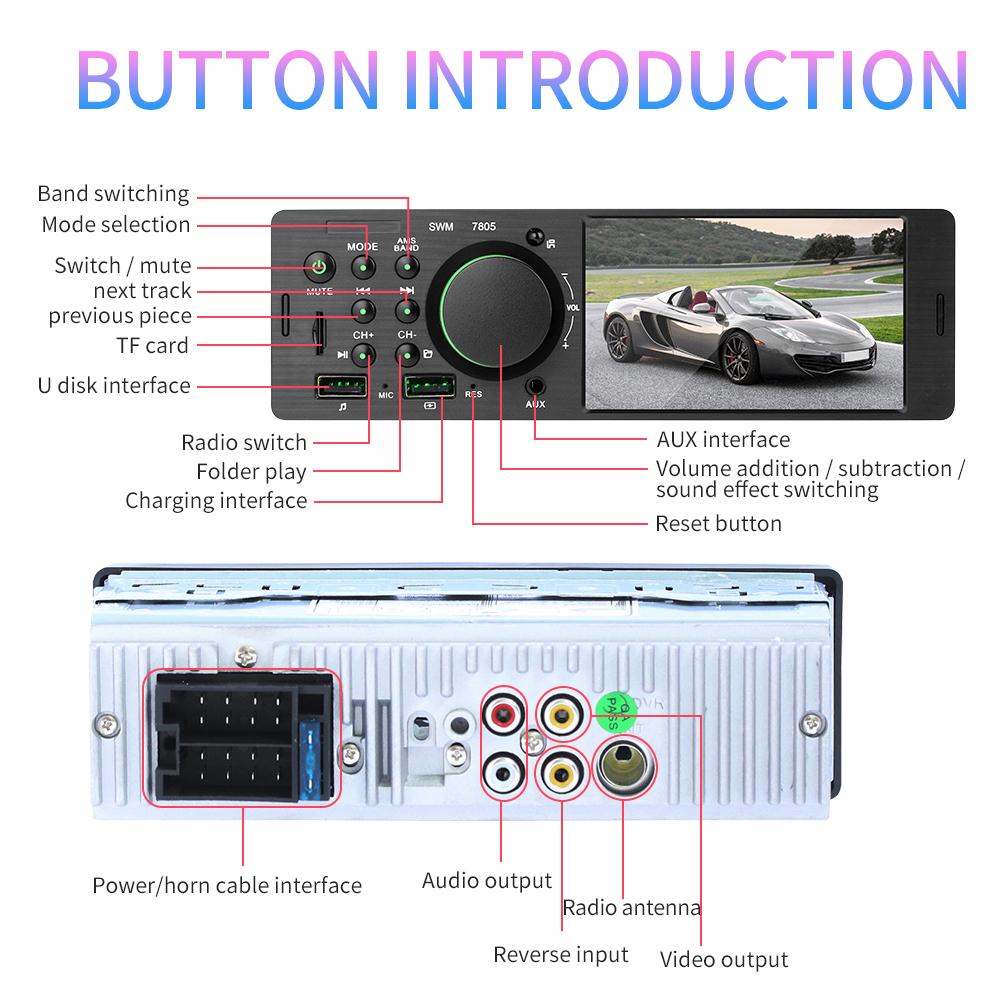 4.1 Inch Tft 1 Din Auto Touch Screen Radio Stereo Fm Radio Bluetooth MP5 Speler Kan Worden Aangesloten Op De achteruitrijcamera