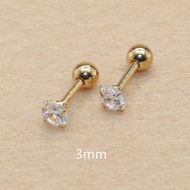 Stal nierdzewna 316L Ip Plated No Easy Fade klasyczne wkręcane kolczyki z Super Mini 2mm AAA kolory cyrkonie: gold3mm