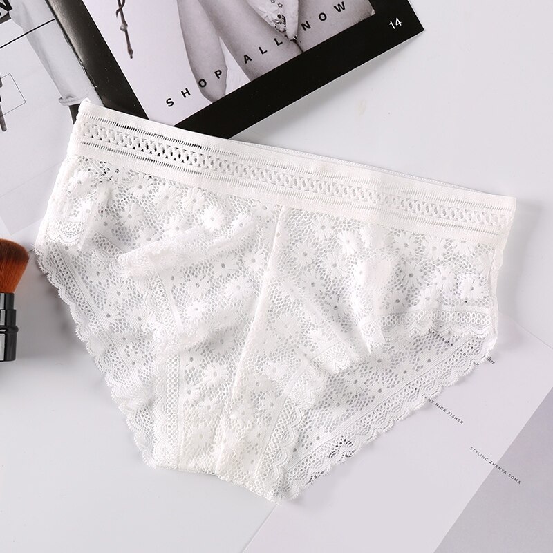 Women Lace Floral Panties Underwear Thin Briefs Sexy Hollow Panties Flower Intimates Underwear: White