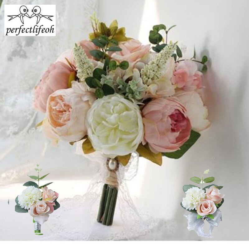 Perfectlifeoh-ramo de Camelias para boda, plantas florales, , ramo de recuerdo con mango de encaje, flores de boda con tema de jardín