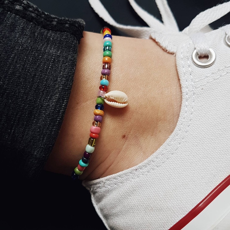 Bead Anklets for Women Shell Foot Jewelry Silver Color Spiral Pendant Bracelet Ankle on Leg Female Ankle Strap Jewelry