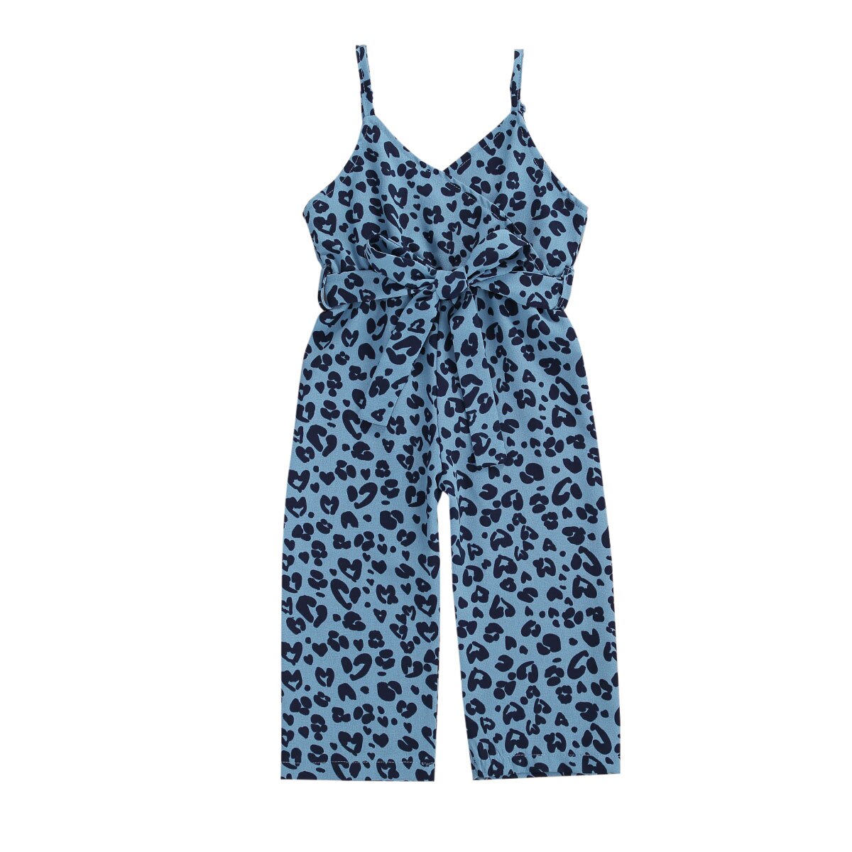 1-6y børn baby piger tøj leopard print overalls casual bukser ærmeløse v-hals bælte sommer romper jumpsuits 4 farver: Blå / 3t