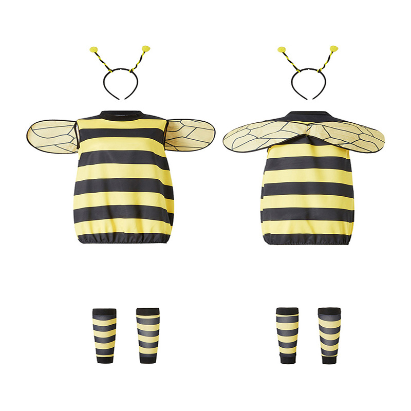 Xmas Costumes Women Kids Halloween Cosplay Set Halloween Bee Dress with Wings Headband Leg Sleeves for Role-playing Accessories