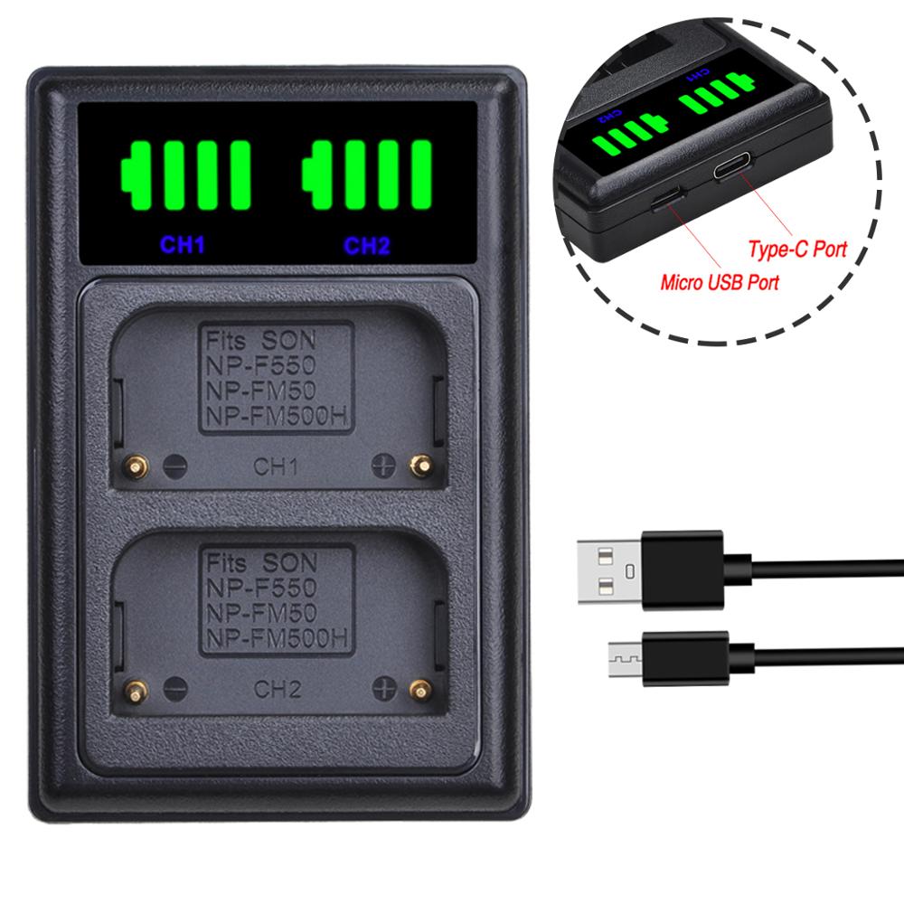 3 Pcs NP-FM50 NP FM50 FM55H Camera Battery + LED Dual Charger with type-C port for Sony NP-FM51 NP-FM30 NP-FM55H DCR-PC101: 1x Charger