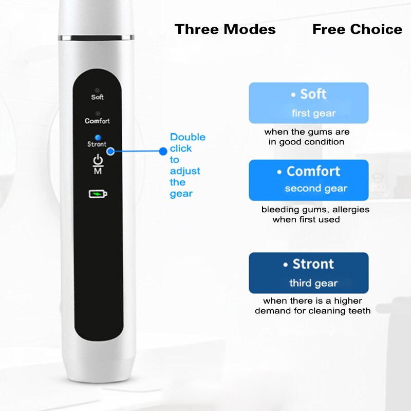 Elektrische Ultrasone Tandsteen Remover 3 Werkmodus Vervangbare Werken Tips Tandplak Tandsteen Vlekken Verwijderen Cleaner