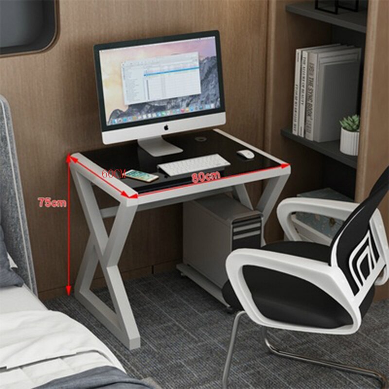 Simple Computer Desktop Desk 80CM Home Desk Tempered Glass Desk Game Gaming Learning Table: Black white-80CM