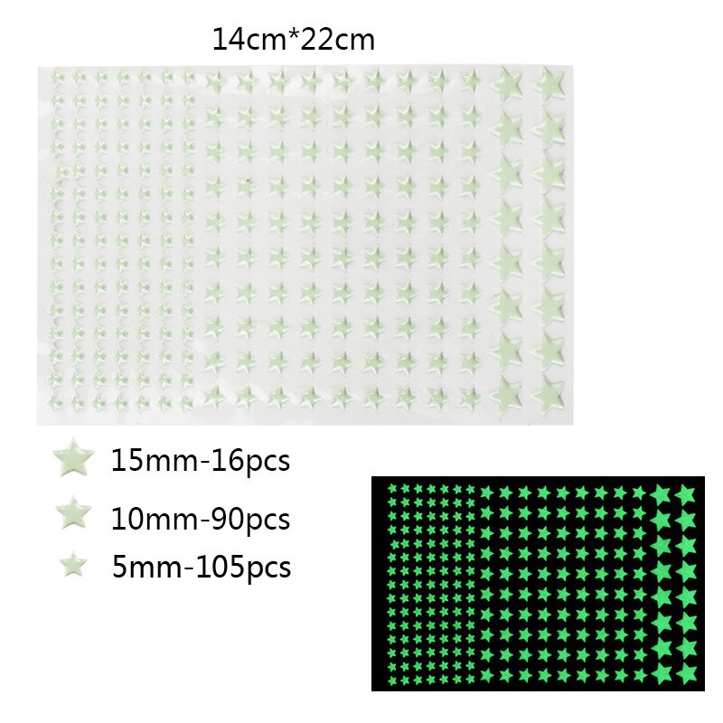 Pegatinas de pared de estrellas y Luna luminosas que brillan en la oscuridad, estrella de puntos de burbuja 3D para el hogar, decoración de techo de habitación de niños, pegatinas fluorescentes para pared
