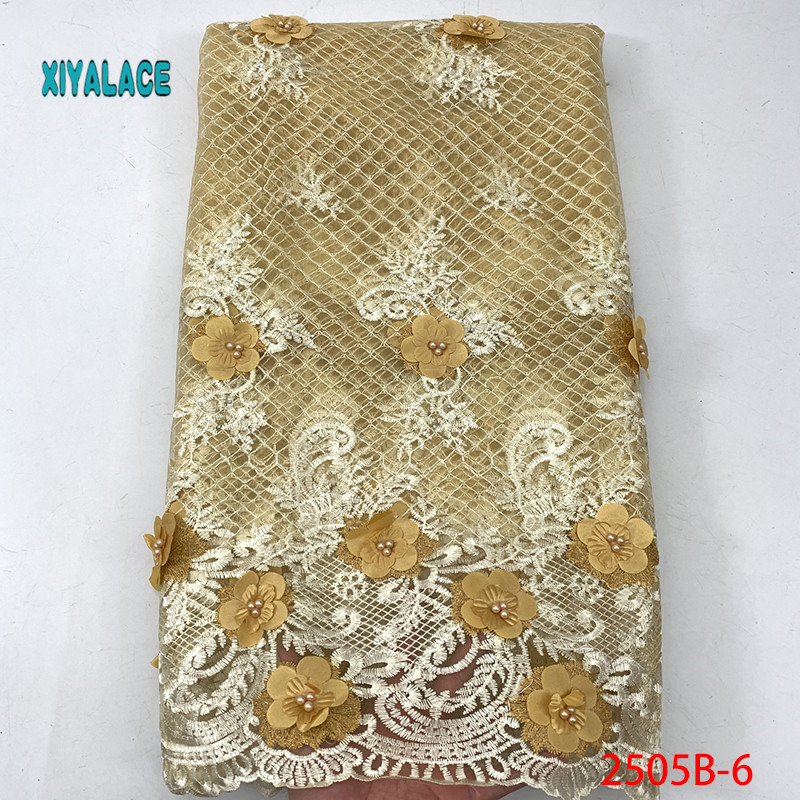 Afrikansk blondestof blonde 3d blomster tyl blondestof franske perler blondestof til festperler  ya2505b-2