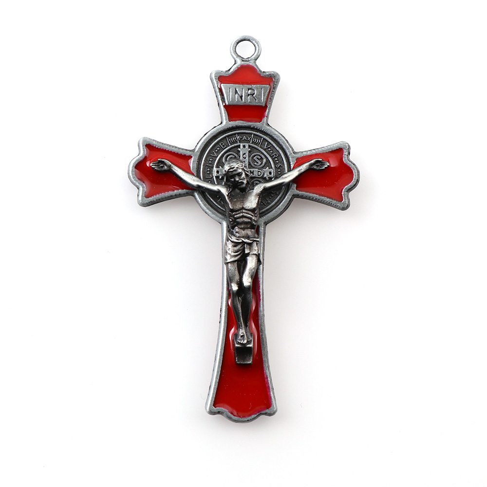 Kleurrijke Enamel Jesus Kruisbeeld Dubbele Gelijkspel Kruisen Charms INRI Benedictus Crucifix Hangers Voor Hangers Ketting: RED2