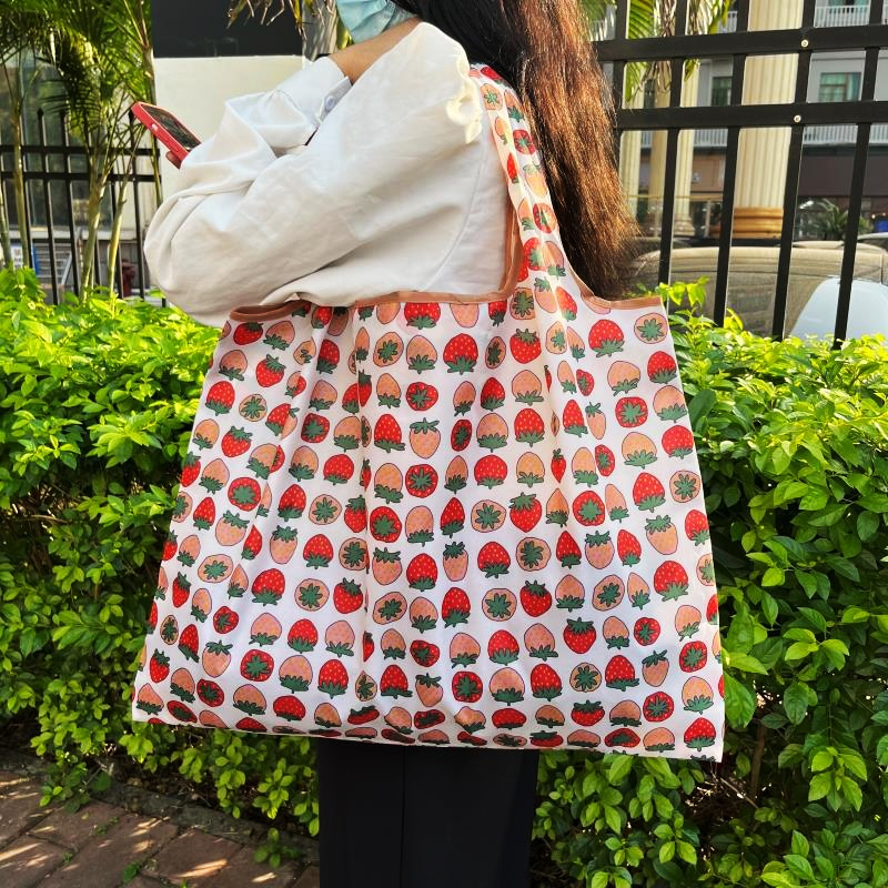 Pocket Tote Women Bag Eco-Friendly Folding Shopping Bag Reusable Portable Shoulder Handbag for Travel Supermarket