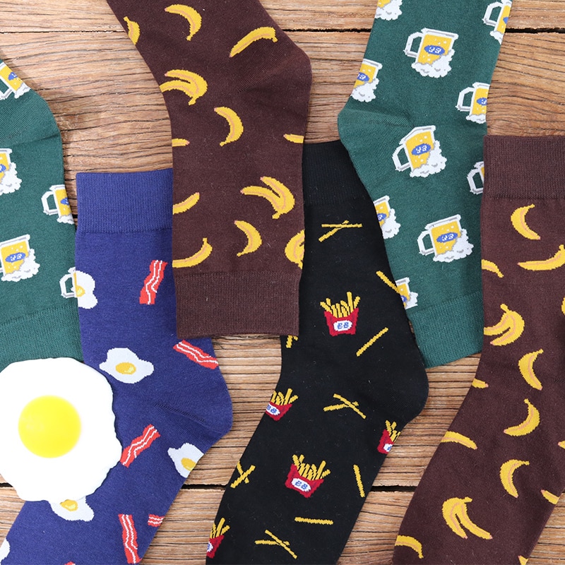 Snack pattern Harajuku hip hop socks men's funny combed cotton dress casual art socks colorful novelty skateboard mens socks