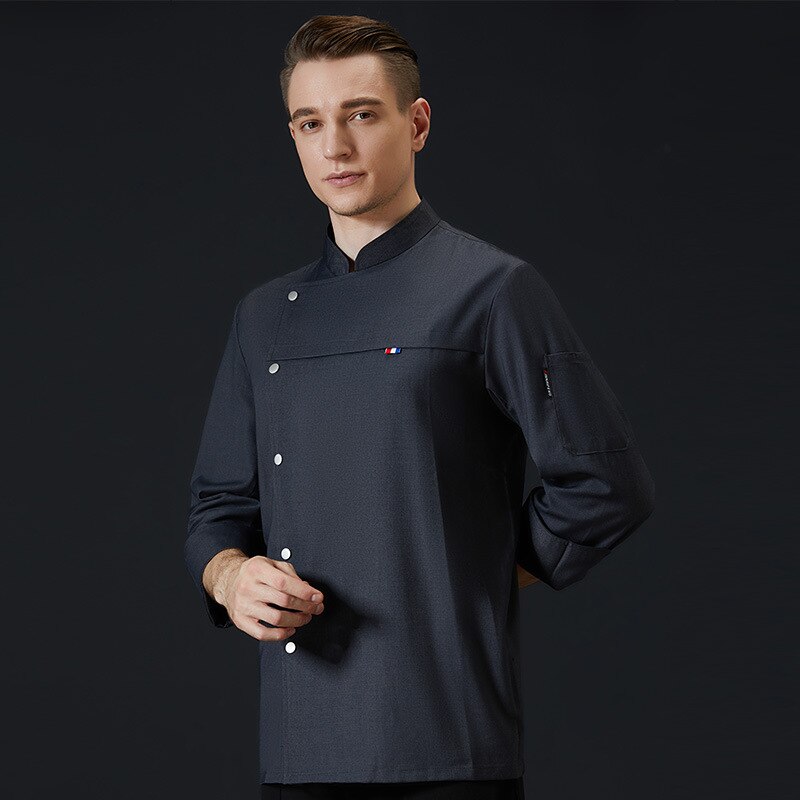 C316 Waiter Cost Adult Chef Jacket Men Unisex Waiter Jacket Buttons Restaurant Waiter Uniform Kitchen Cook Coat Wear: MaleGray / XXXL