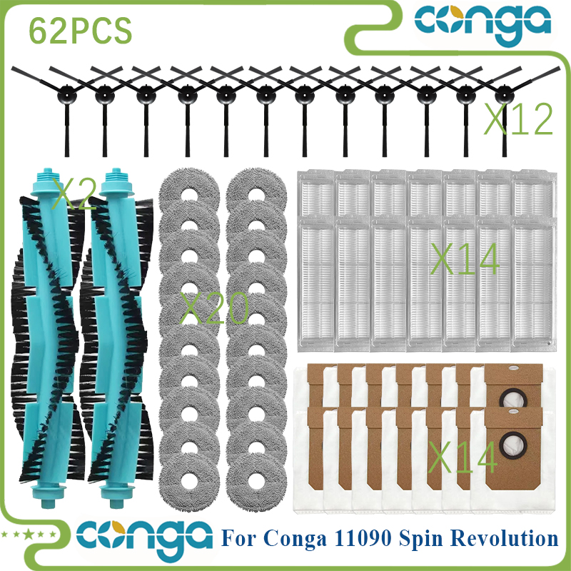 Fit For Cecotec Conga 11090 Spin Revolution Robot Vacuum Parts Roller Side Brush Hepa Filter Mop Cloth Rag Dust Bag accesorios