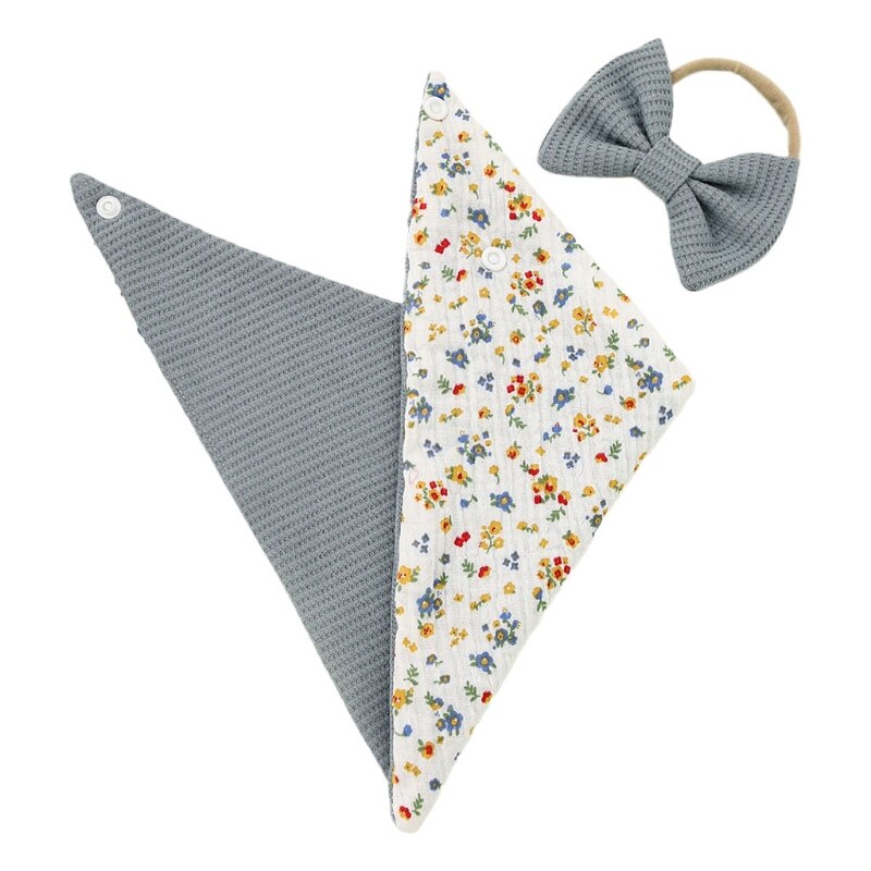 Dropshipping unico del corredo del bavaglino della fascia dei capelli di Bowknot dell'asciugamano della Saliva della fascia dell'arco delle neonate: Gray blue