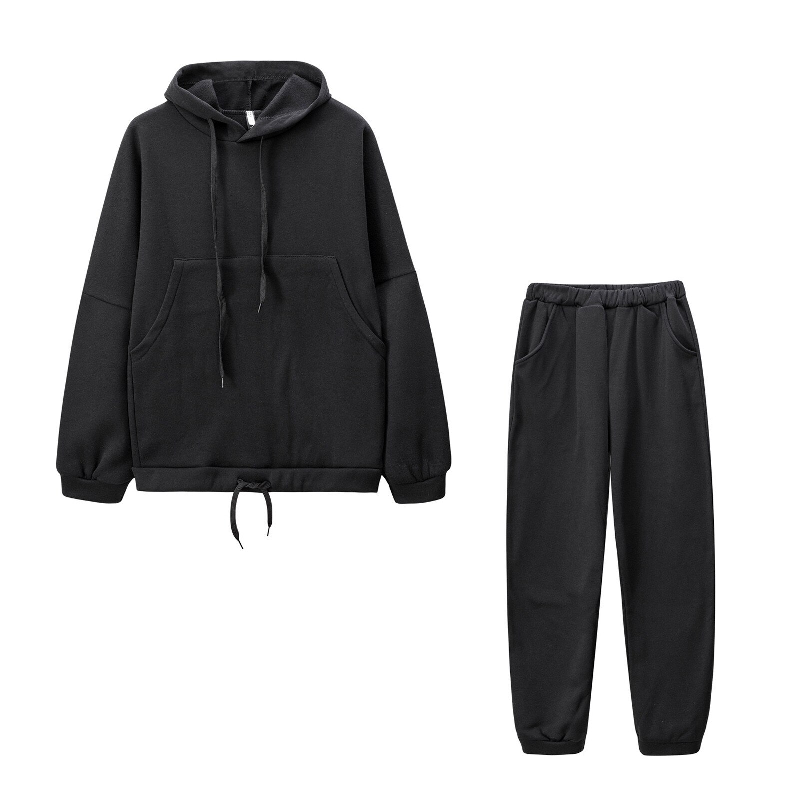 Women's Casual Tracksuits Long Sleeve Plus Size Solid Colors Hooded Hoodies Long Pants Trousers Outdoor Sports Suit#g4: S / Black