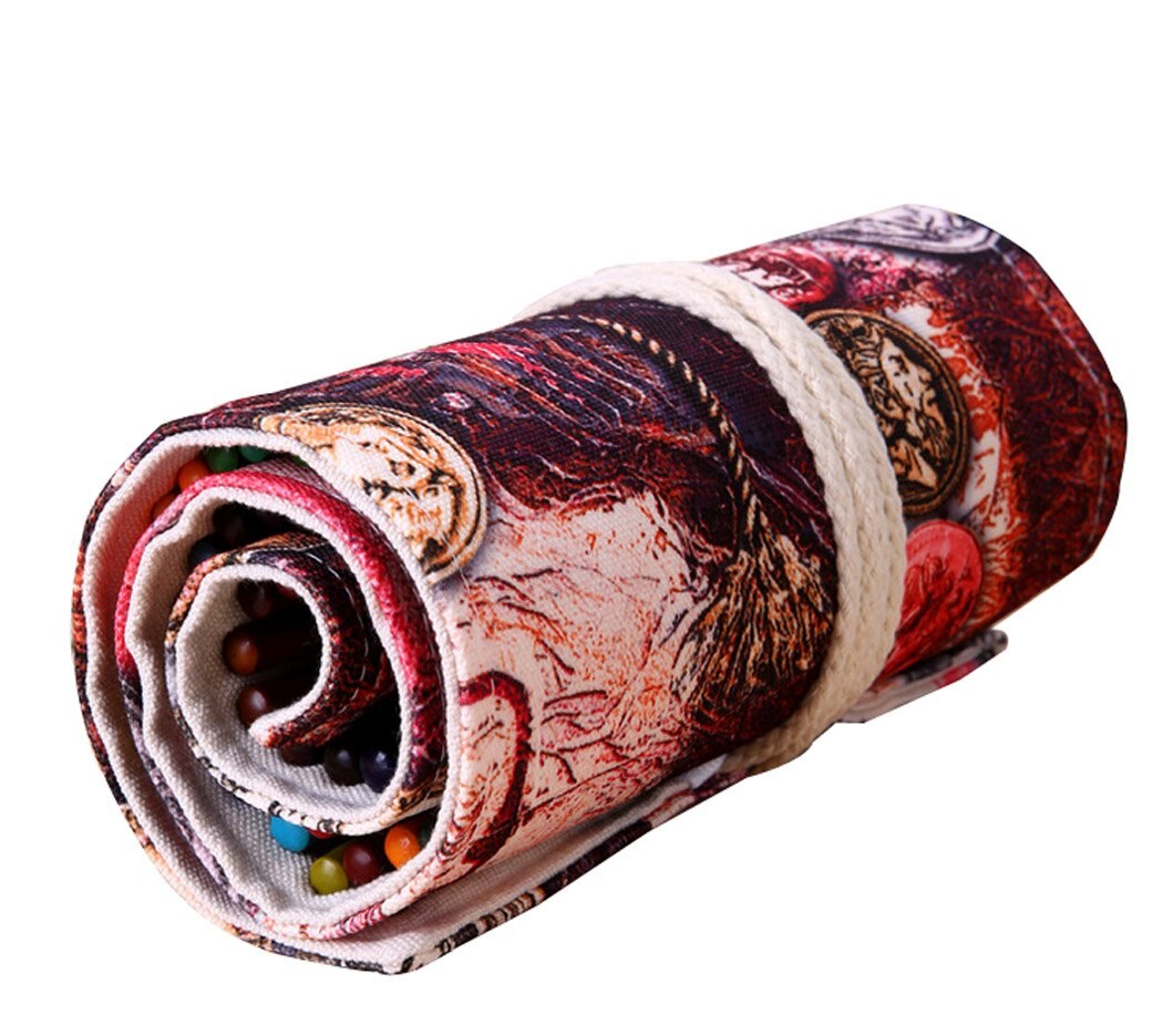 Pattern Canvas Roll-up Pencil Wrap 36/48/72 Holes Travel Drawing Coloring Pencils Pouch for Artist: 72Holes AncientCoins