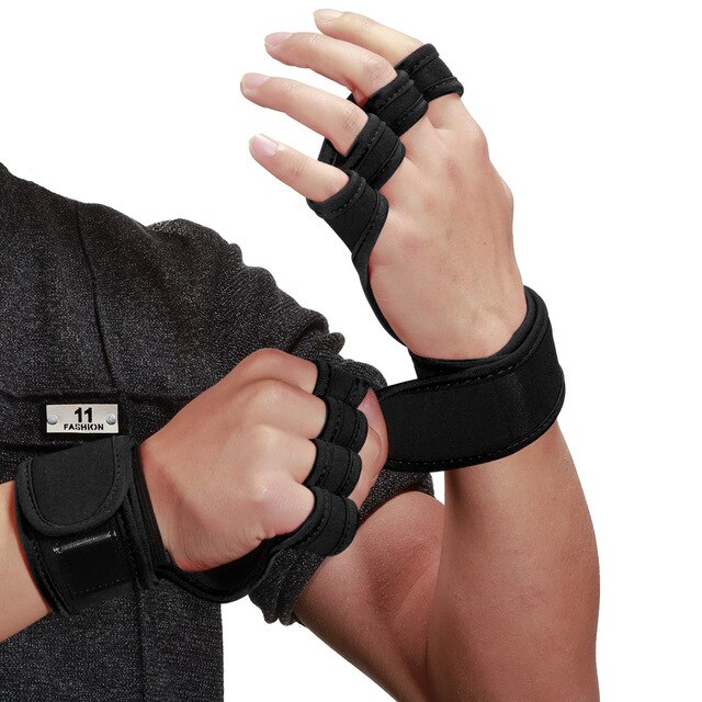 Guantes de medio dedo para gimnasio, Manoplas de entrenamiento de levantamiento de pesas para hombre y mujer, protectores de manos para culturismo, 1 par: black / XL