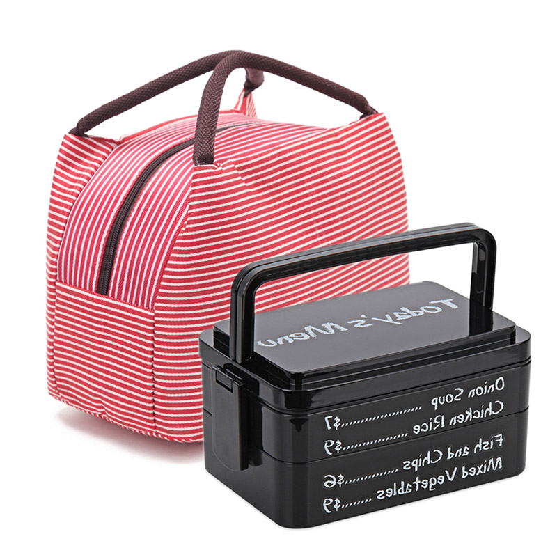 TUUTH Healthy Portable Lunch Box Multi-layer Microwave Heating Bento Boxes High Capacity Food Container Dinner Lunchbox Cutlery: 2 Layers-Black-Bag