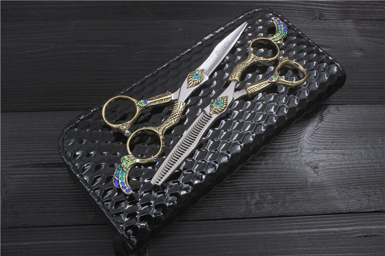 KUMIHO 6&quot; hair scissors with phoenix handle Japan Hitachi 440C stainless hairdressing scissors with fancy handle: 1 pair and case