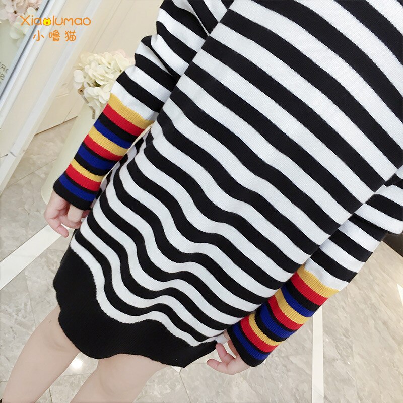 Meisjes coltrui jurk kinderen gestreepte trui jurken regenboog trui jurk voor 5-8t meisjes kinderen warme kleding met lange mouwen