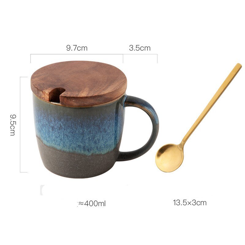 Tasse à café en céramique avec couvercle, Vintage, pour le petit déjeuner, lait, avoine, porcelaine, poterie, service à café: Rockblue Spoon cover