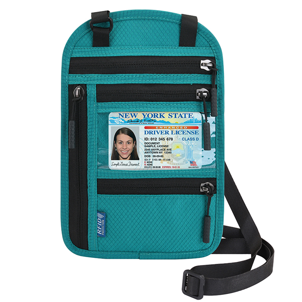 Sac de rangement pour documents de voyage, porte-passeport RFID ID, organisateur de cartes de crédit, bandoulière réglable, sangle de cou à utiliser pour unisexe: Lake Blue