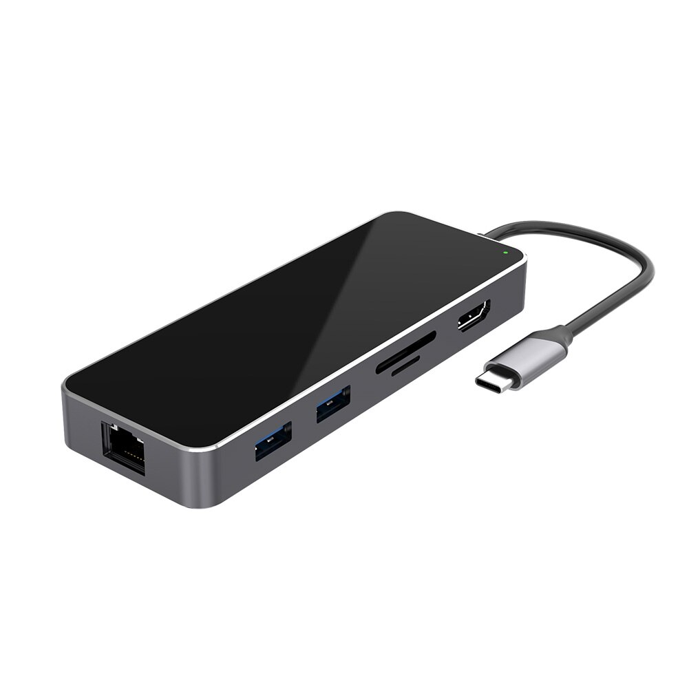 11 i 1 bærbare dokkingstasjoner hub usb type-c til usb 3.0/2.0 tf hdmi vga  rj45 mini pd dokkingstasjon bærbar tilbehør: Svart