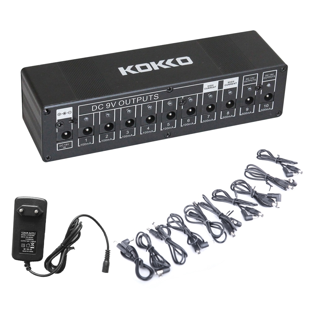 KOKKO Portable guitare effet pédale compresseur Booster distorsion Overdrive 9V 1A adaptateur 5 voies câble 10 voies pédale alimentation