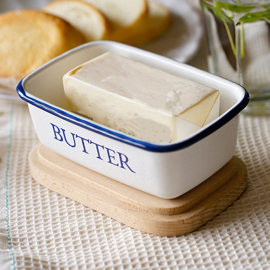 Beurrier en émail avec couvercle, conservation à brides, Vintage, garde-beurre pour comptoir, utilisation quotidienne, réfrigérateur, noix à fromage
