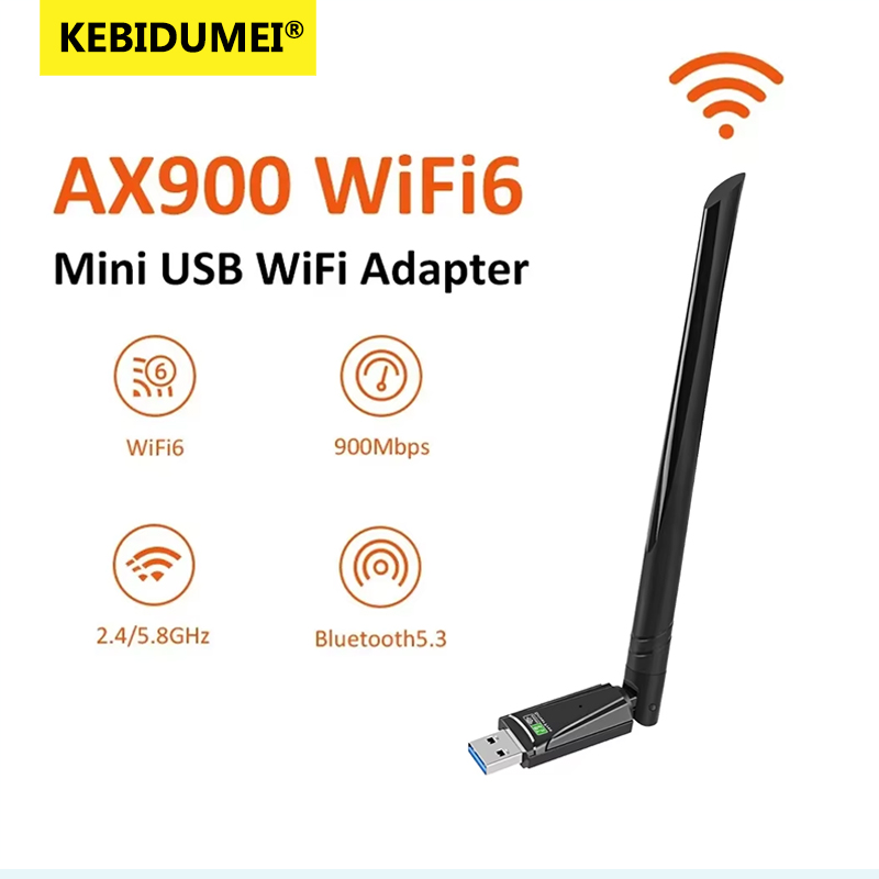 Adaptador wifi 6 bluetooth5.3 placa de rede sem fio 900mbps usb dongle sinal mini receptor para computador portátil windows10/11 driver grátis: Preto
