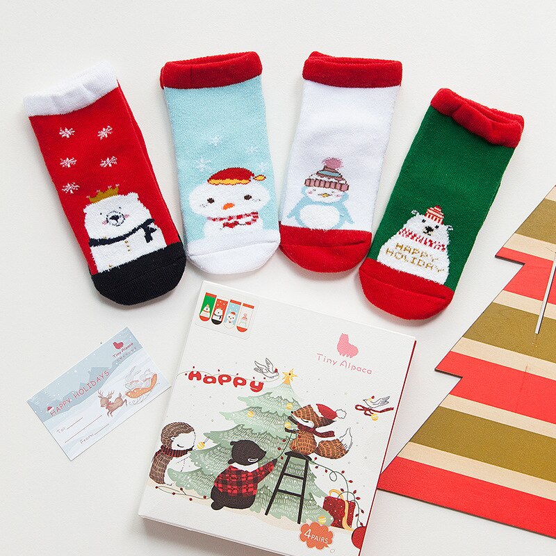 4pair/box Exquisite Christmas Boxed Children's Socks Christmas Socks Set Baby Socks for kids girl: 02 / 5-8 Years