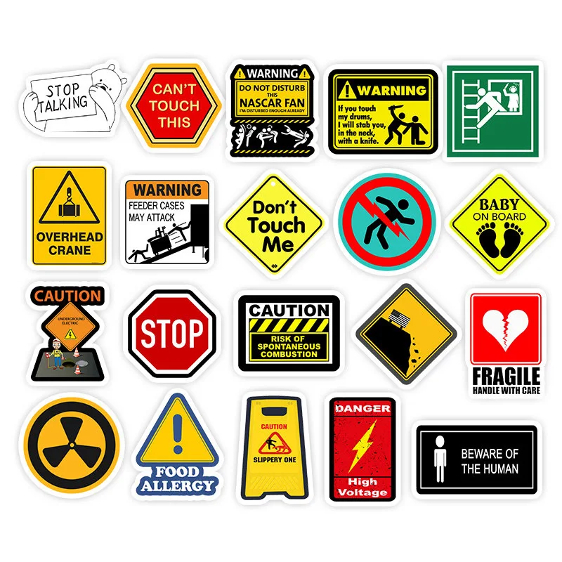 50pcs Cartoon Warning Waterproof Stickers Danger Banning Skateboard Guitar Laptop Motorcycle Car Classic Toy Cool Decals Sticker