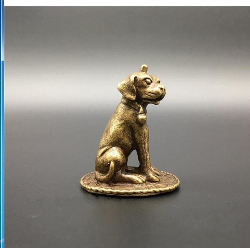 Copper statue Collection Chinese Brass Carved Zodiac Animal Dog Wealth Dog Watchdog Exquisite Small Statues