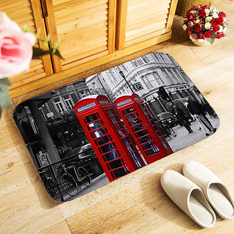 Retro london mobiltelefonboks 40 x 60cm udendørs entré dørmåtte lille område tæppe til soveværelse køkken gang dørmåtte skridsikre dørmåtte: Mu 128