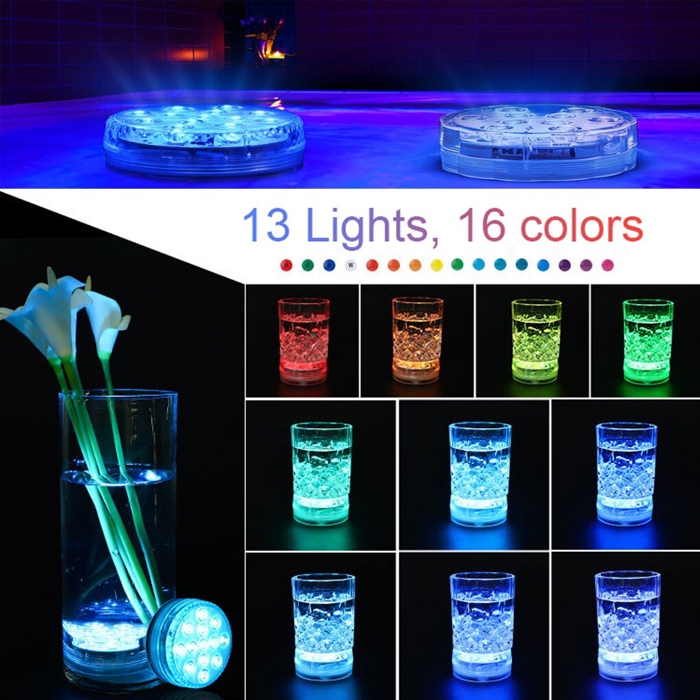 16 Kleuren 13 Led Licht Rgb Led Aquarium Licht Fishtank Onderwater Decoreren Lamp Submersible Zwembad Afstandsbediening Licht