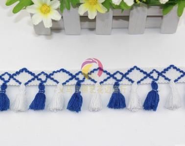 1 yard/lot kwastjes franjes katoenen kant rand kleding naai accessoires gordijn lint naai kant stof voor doe-het-zelf knutsel kleding: 6 blauw en wit