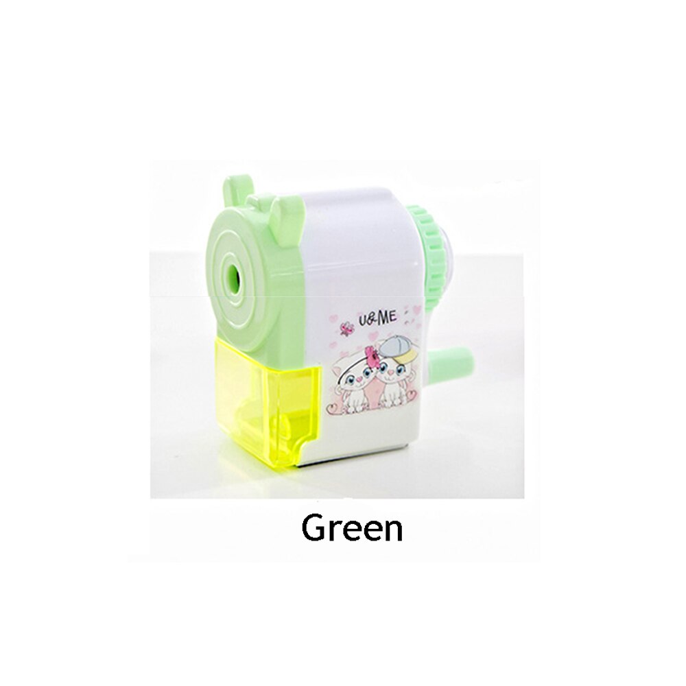 Afilador de accesorios mecánicos de manivela de estilo coreano, sacapuntas creativos con estampado de dibujos animados para estudiantes, para útiles escolares para niños: green