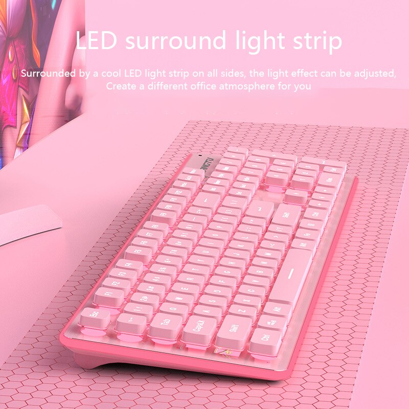 RGB Game Keyboard With Mouse Set Pink Mute Silent Film Cute Backlit Office Game Peripherals Suitable For Laptop