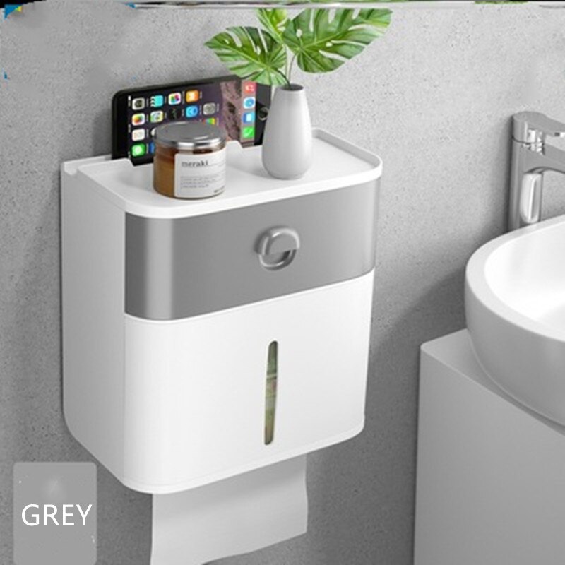 Self-Stick Waterproof Wall Toilet Paper Box Toilet Paper Towel Rack Toilet Household Pumping Free Punch Box Home: Gray