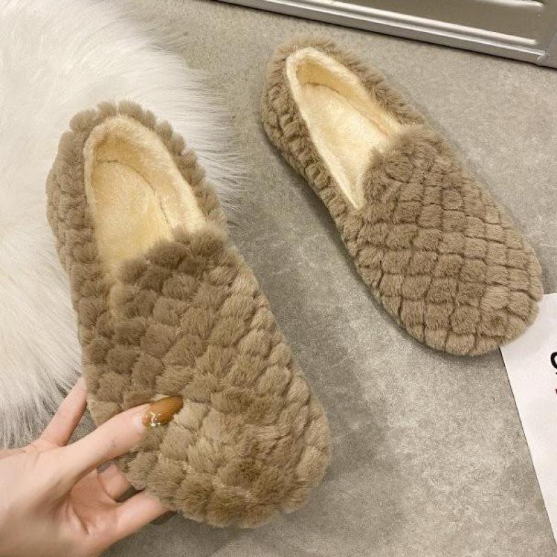 Sans lacet chaussures plates femme chaussures plates en peluche hiver chaussures grande taille femmes chaussures mocassins couleur unie confortable dames chaussures