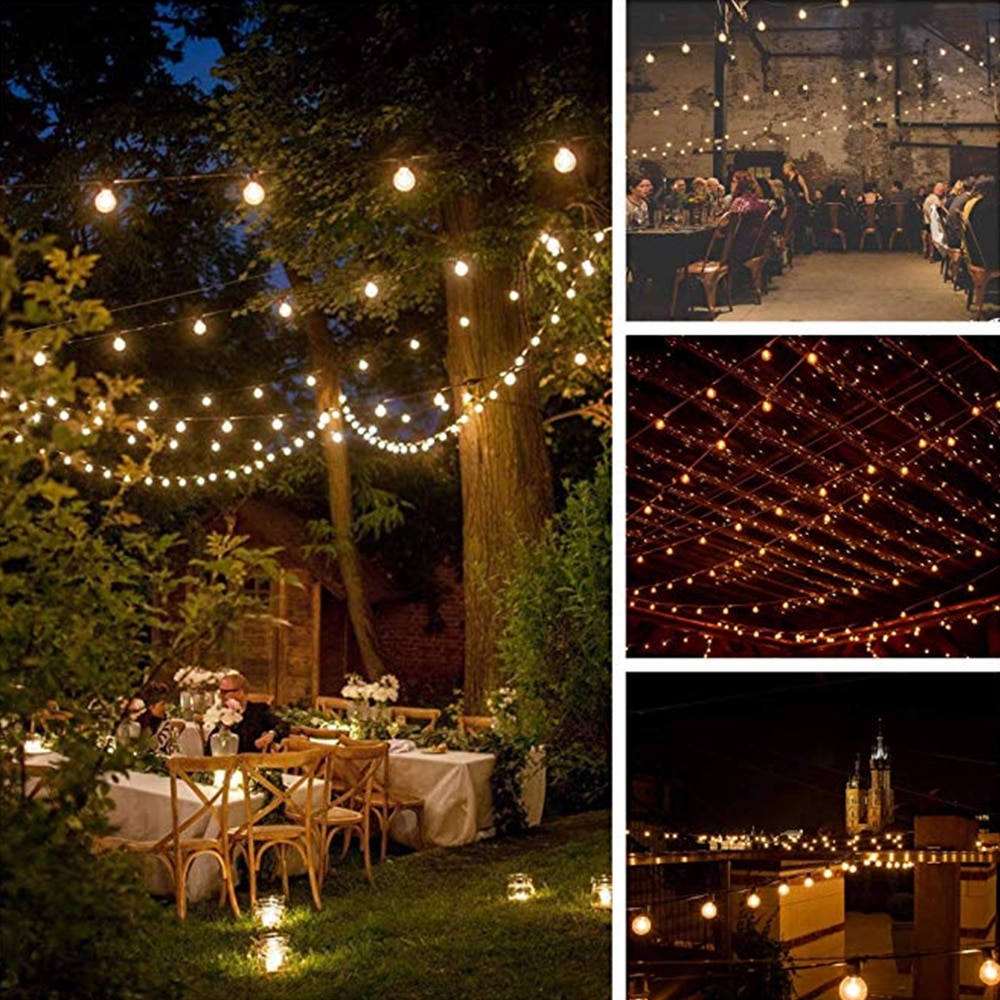 Uteplatsljus  g40 klot fest julslinga ljus, varm vit 25 klara vintage glödlampor 25ft fairy light, dekorativ utomhus girlander