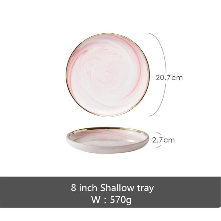 Prato de jantar de mármore rosa conjunto de utensílios de cozinha de cerâmica conjunto de pratos de comida salada de arroz macarrão tigela sopa cozinha entrega gratuita: 8inch Shallow tray