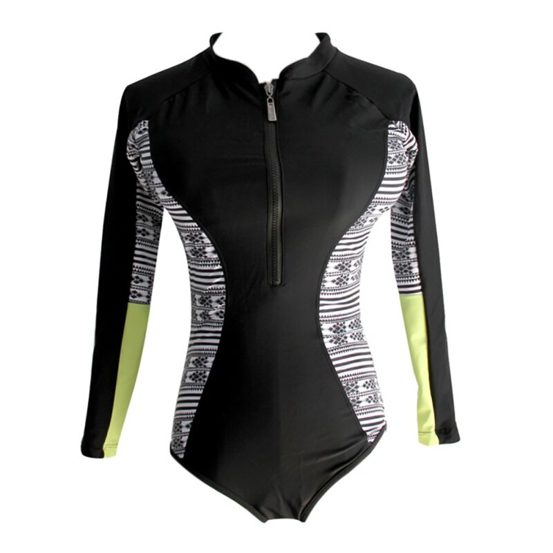 Bañador de una pieza con cremallera, traje de baño femenino de manga larga con costuras, estilo europeo, para deportes al aire libre, bañador de surf para mujer: B / L