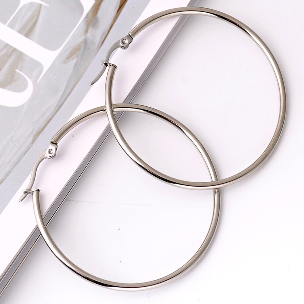 Super Big Hoop Earrings Round Female Lron Thin Hoops Ear Rings Large Circle Creole Huge Gold Earring Women Huggies Personality: silver 90mm