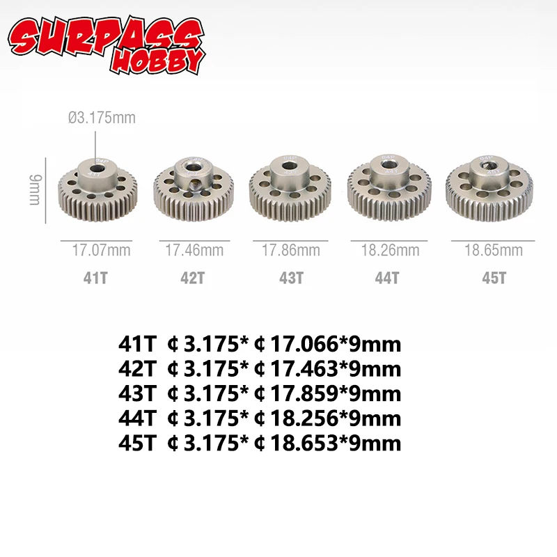 SURPASS HOBBY 5PCS 32DP 48DP 64DP M0.6 M0.8 Motor Gear Metal Pinion 12T-50T for 1/10 1/12 RC Car 3.175mm Shaft Motor 540 3650: Clear