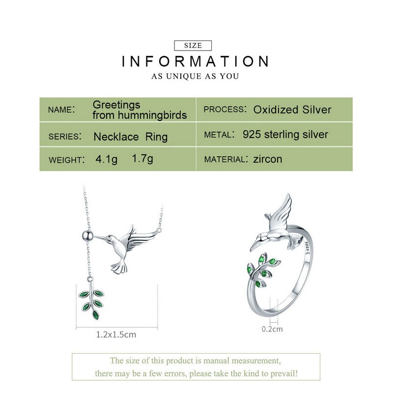 BISAER Schmuck einstellen 925 Sterling Silber Vogel Kolibris Gruß Kragen Anel Schmuck setzt Für Frauen Ohrringe Schmuck